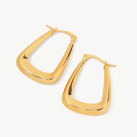 Elongated Hoop Earrings 18K Gold-Plated - Picture 4 of 5